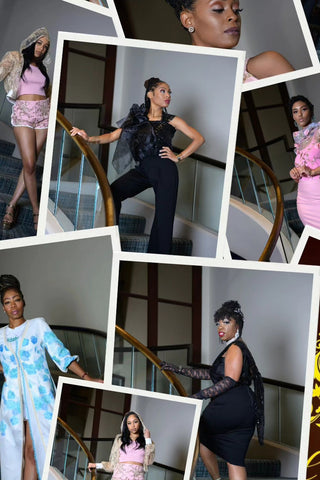 A collage of images of models wearing designs from Regal Status.